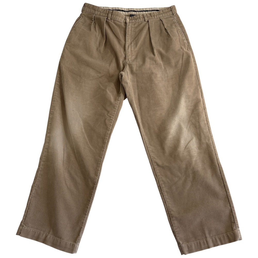 Vintage Polo Ralph Lauren Straight Pants Mens 38x30 (37) Beige Corduroy Pleated